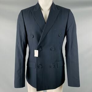 CALVIN KLEIN COLLECTION Size 38 Navy Cotton Double Breasted Sport Coat